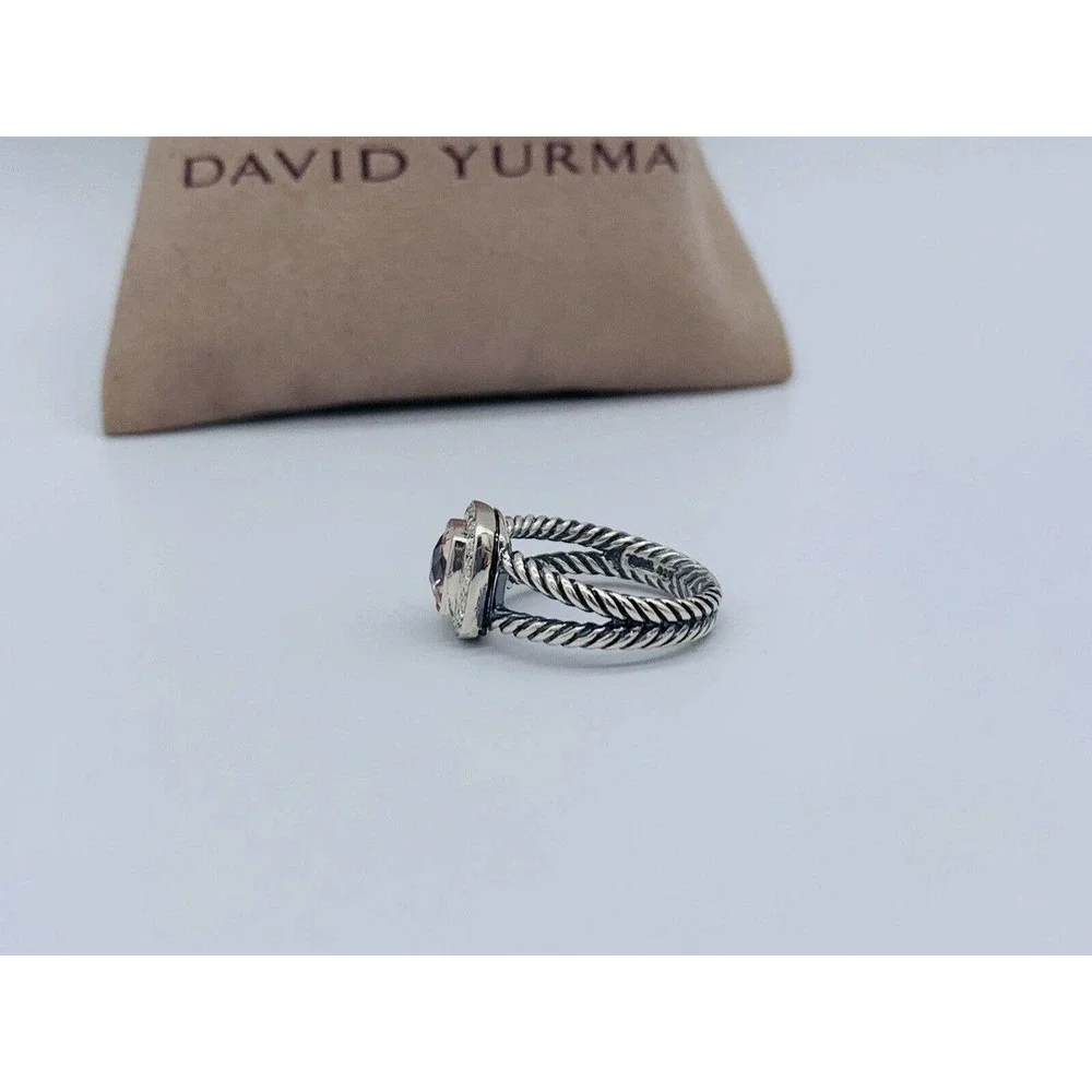 David Yurman Sterling Silver Morganite & Diamond Petite Albion Ring Size 7